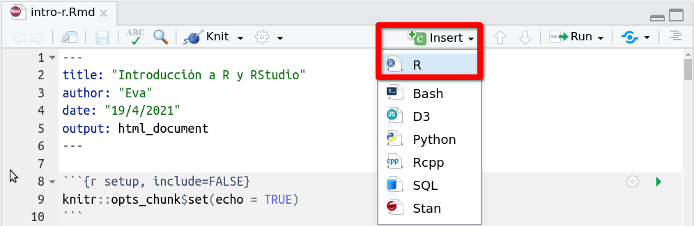 Insertar bloque de código